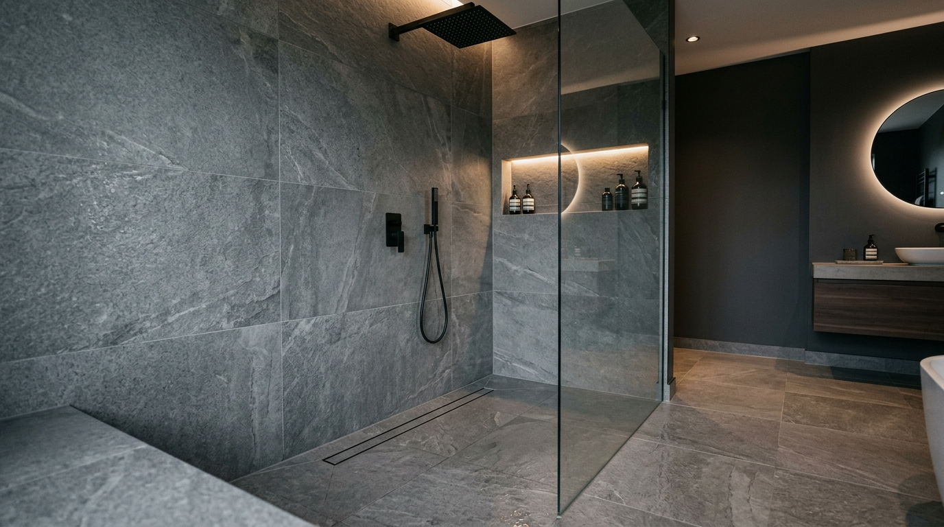 Use a curbless entry for a seamless look